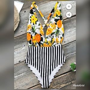 NEW Floral and Striped One Piece Swim